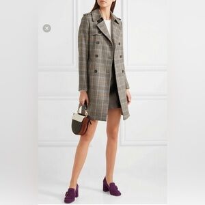 PRADA Purple suede pump block heel with fringe gold metal button 37.5